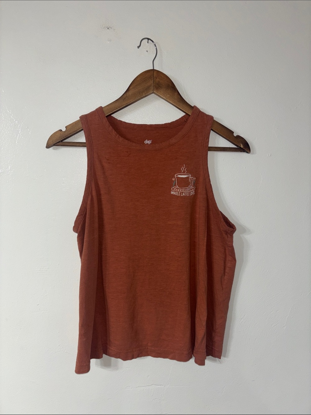 Dip Coffee 100% Organic Cotton Burnt Orange Brown Tank Top Barista Size Medium